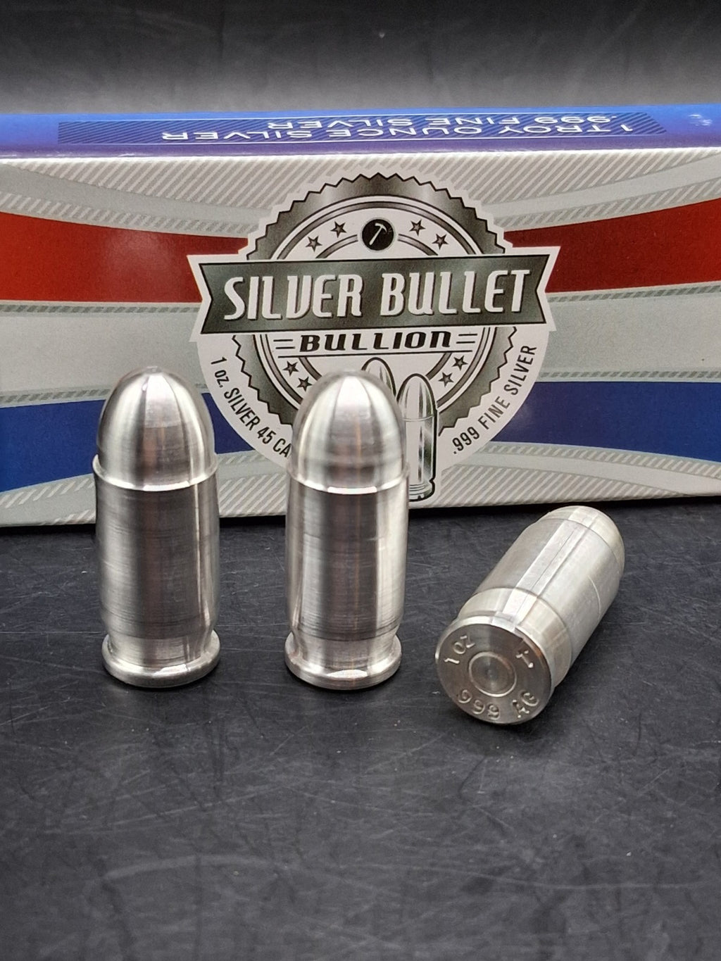 Lot 3 x 1oz Silver Bullet Bullion .999 Fine Silver .45 Auto ACP 3oz Total