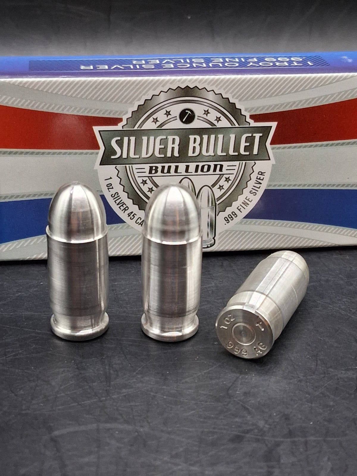 Lot 3 x 1oz Silver Bullet Bullion .999 Fine Silver .45 Auto ACP 3oz Total