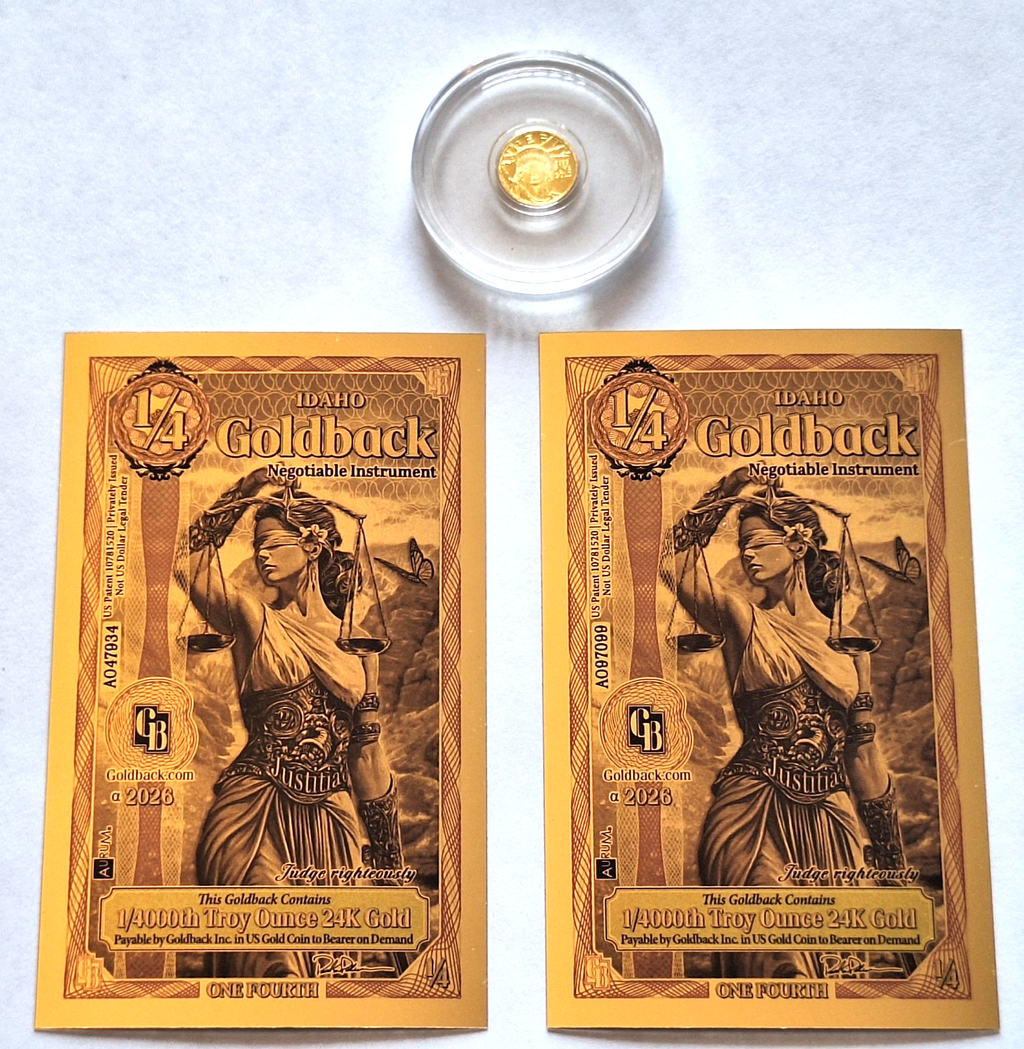 24k Pure Gold Lady Liberty Coin .9999 Fine Gold Round + 2 FREE Idaho Goldbacks