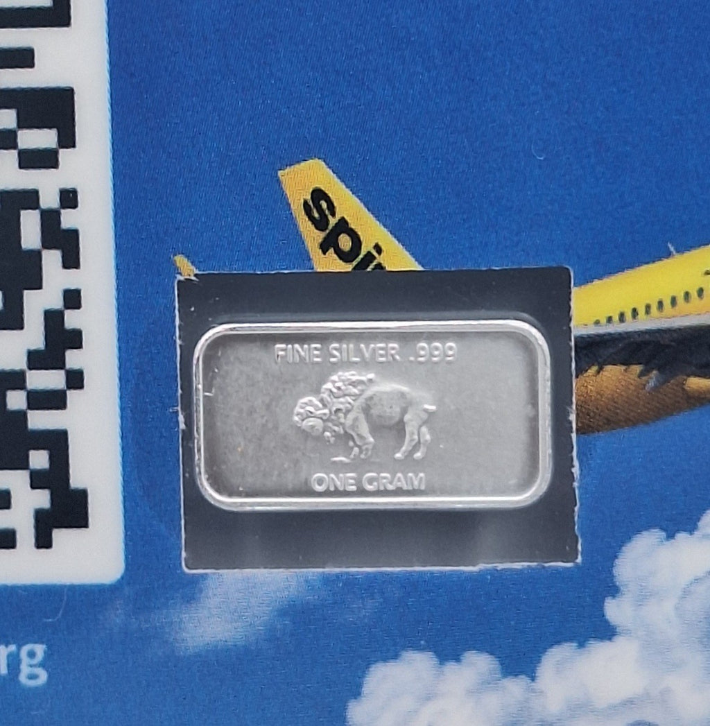 Spirit Airlines Tribute Card w/ Genuine 1g Buffalo .999 Fine Silver Bar