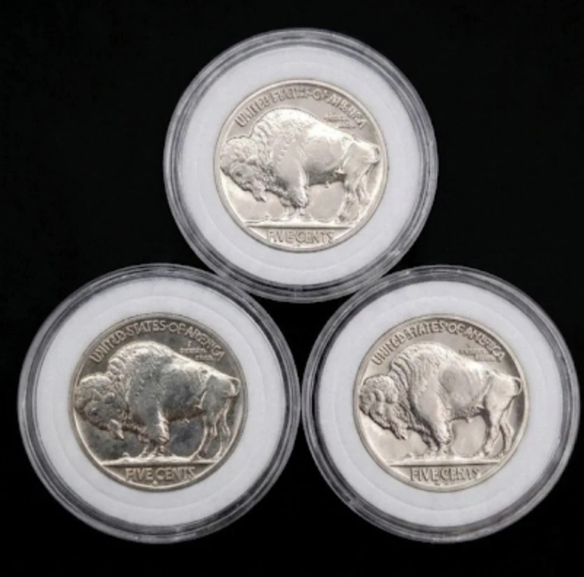 Lot of 3 Buffalo / Indian Head Nickel Coins with Full Dates, US Coins!