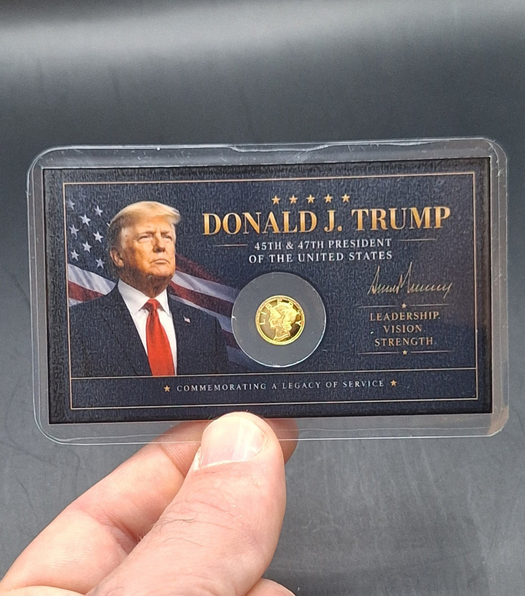 Donald Trump Laminated Tribute Card w/ 1/200 oz .9999 Pure Gold Mercury Round