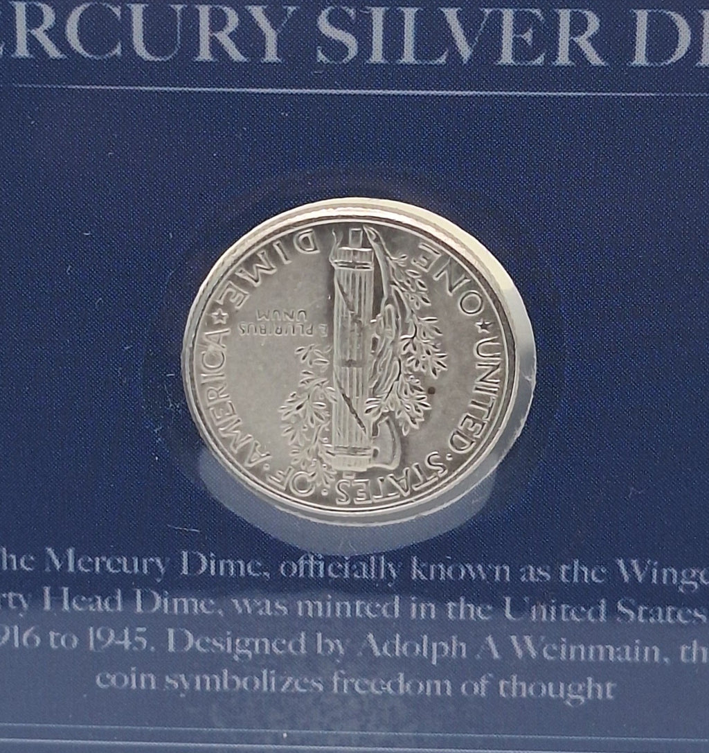 5x AU/BU Mercury Silver Dime 90% Silver Coin in Premium Collector Display Card