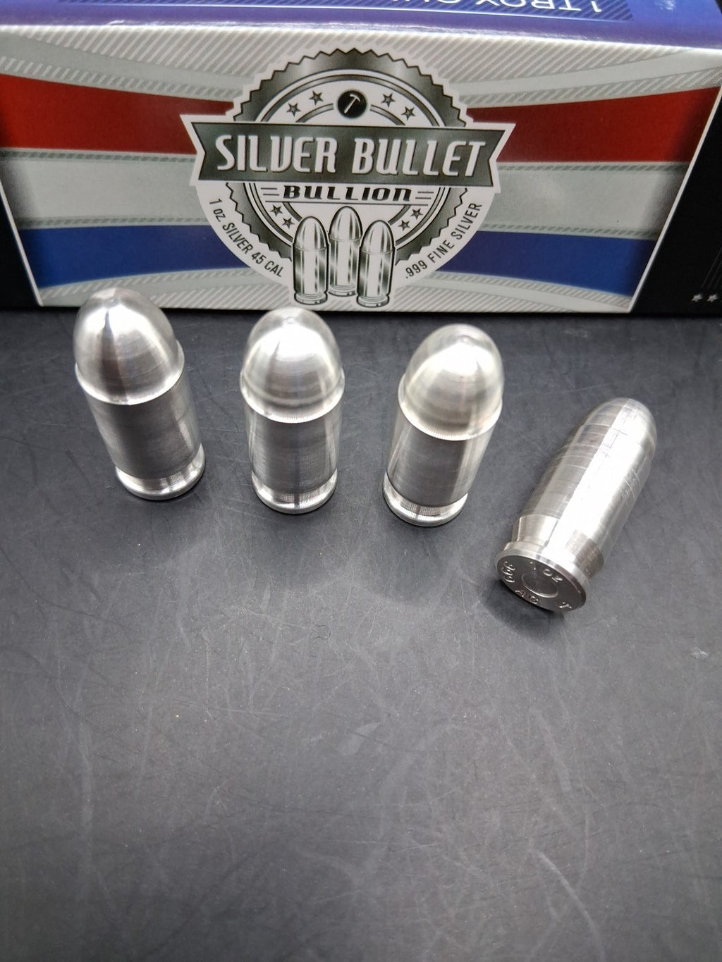 Lot 4 x 1oz Silver Bullet Bullion .999 Fine Silver .45 Auto ACP 4oz Total