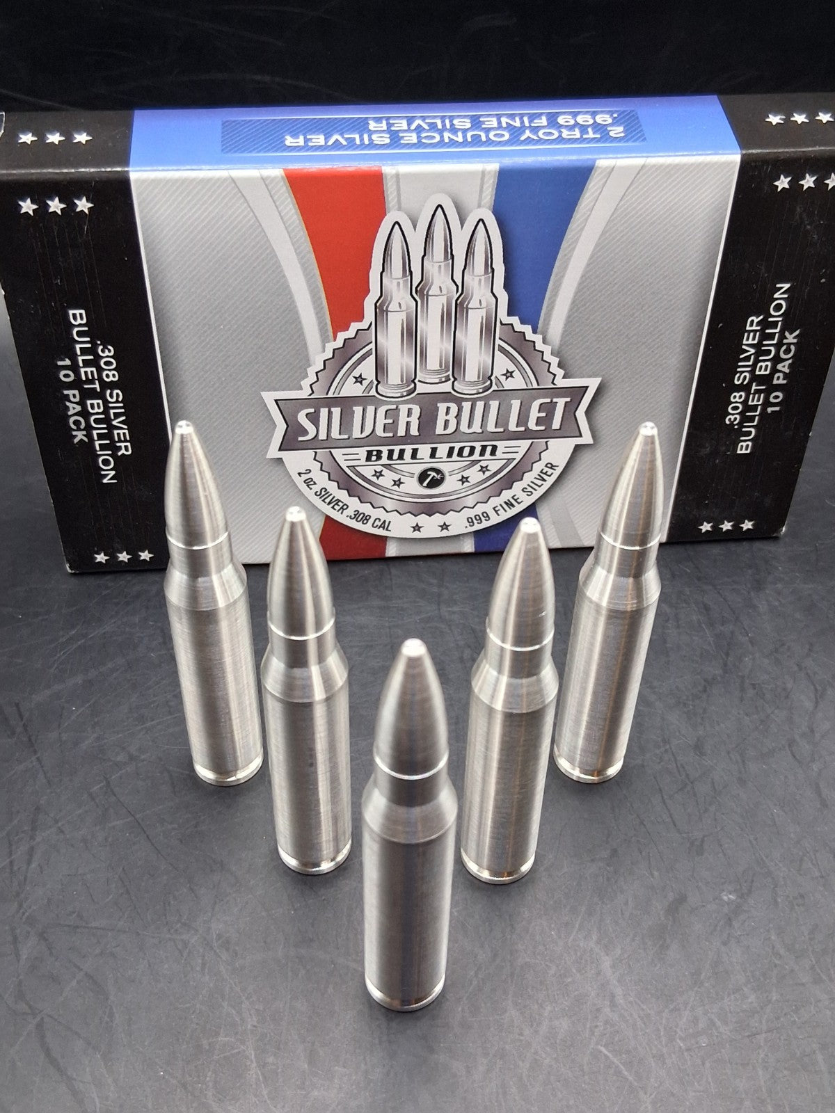 Lot 5 x 2 oz .999 Fine Silver Bullet Bullion .308 Caliber 10oz Total 🔥