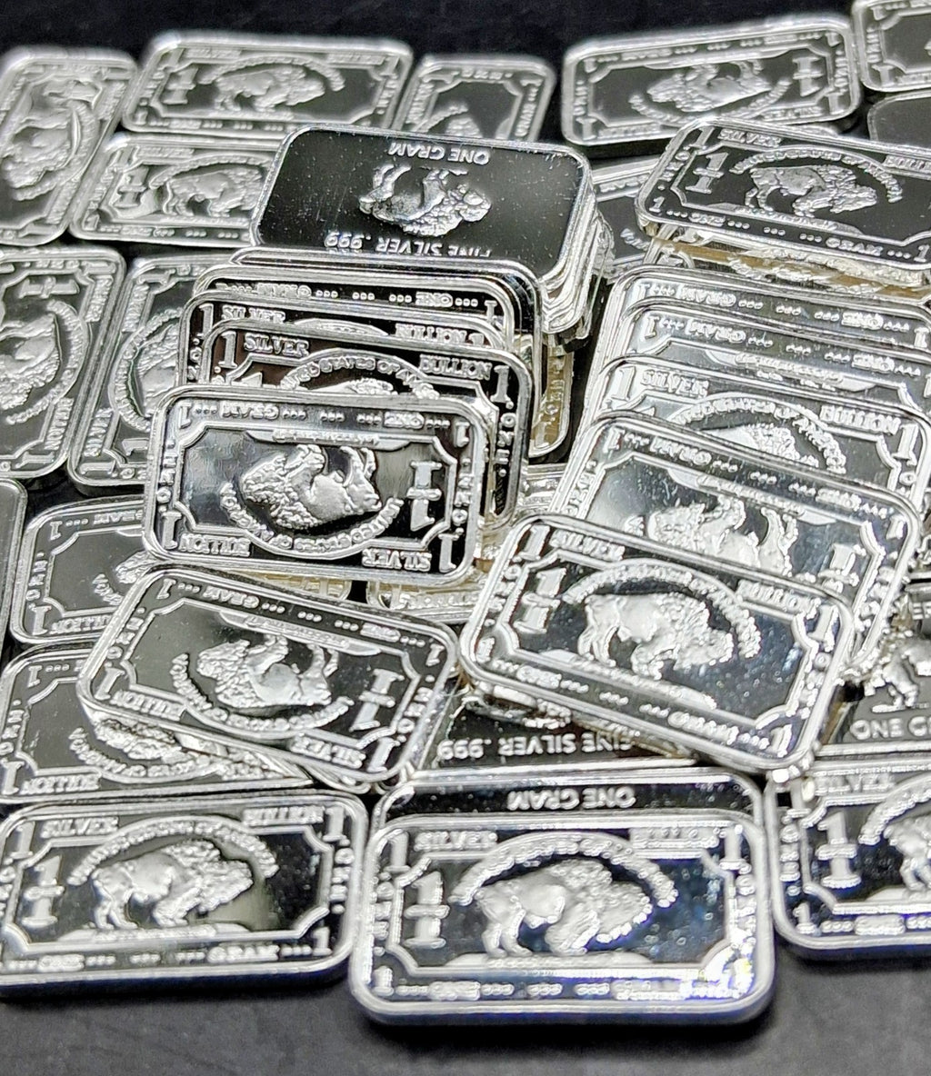 Lot 25 x 1 Gram Silver Bars .999 Fine Bullion - Buffalo Design