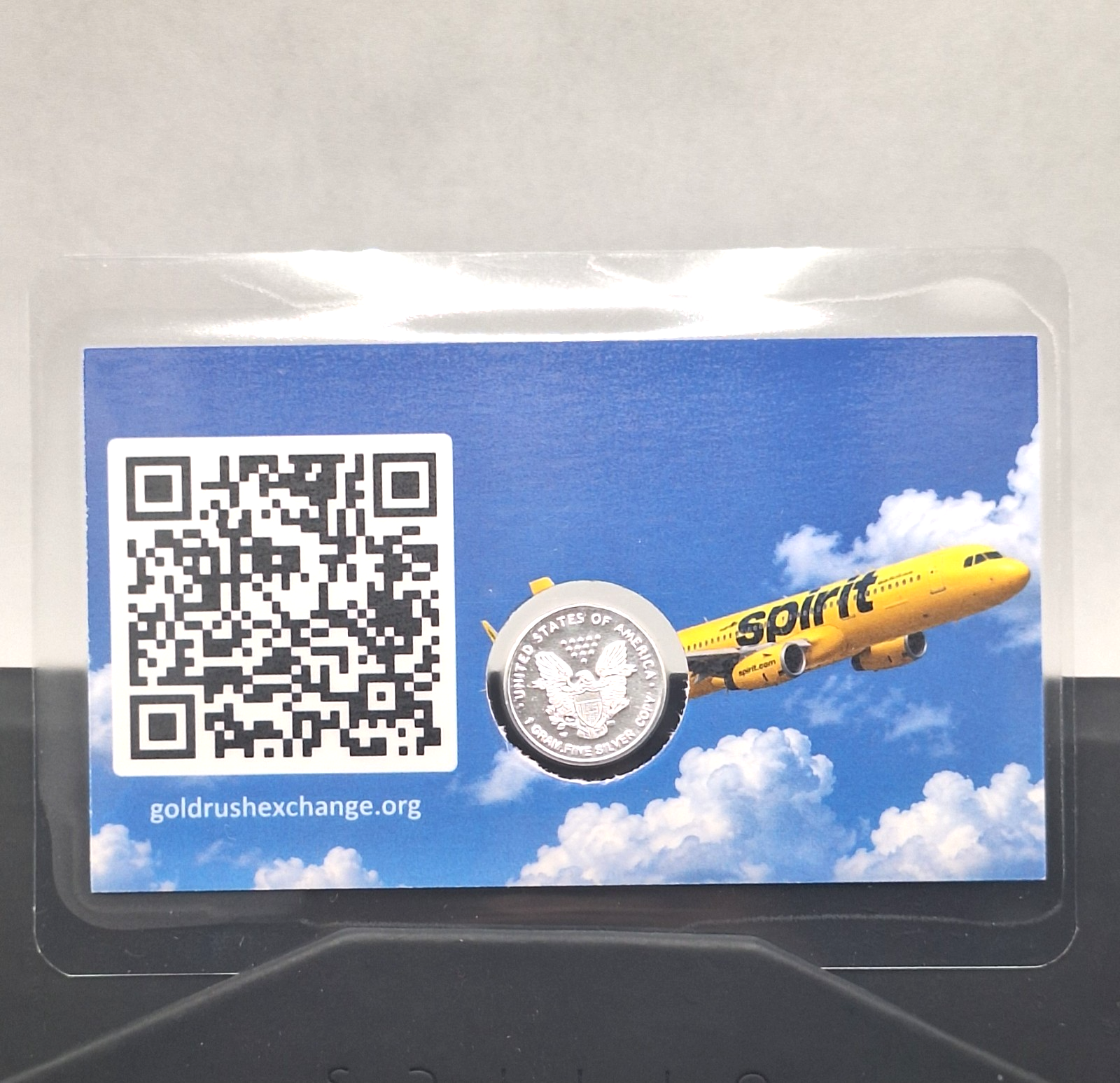 2x - Spirit Airlines Tribute Card w/ Genuine 1g .999 Fine Silver Walking Round