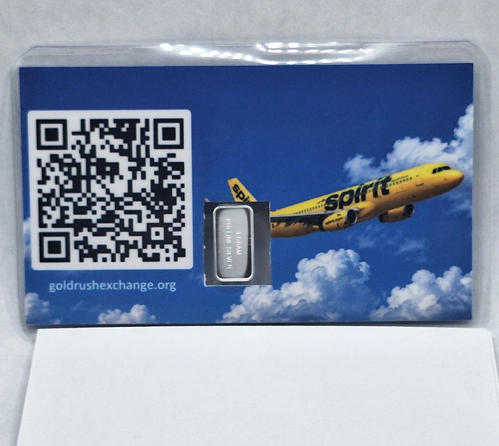 Spirit Airlines Farewell Card w/ Genuine 1g Rose .999 Fine Silver Bar