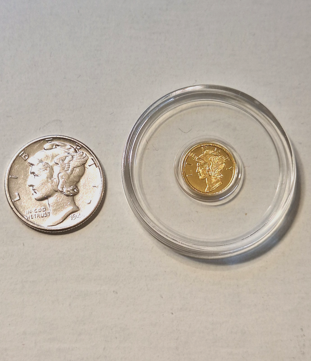 2 Mercury Dimes Gold & Silver GEM BU Real 90% Silver + .9999 Gold Round!!
