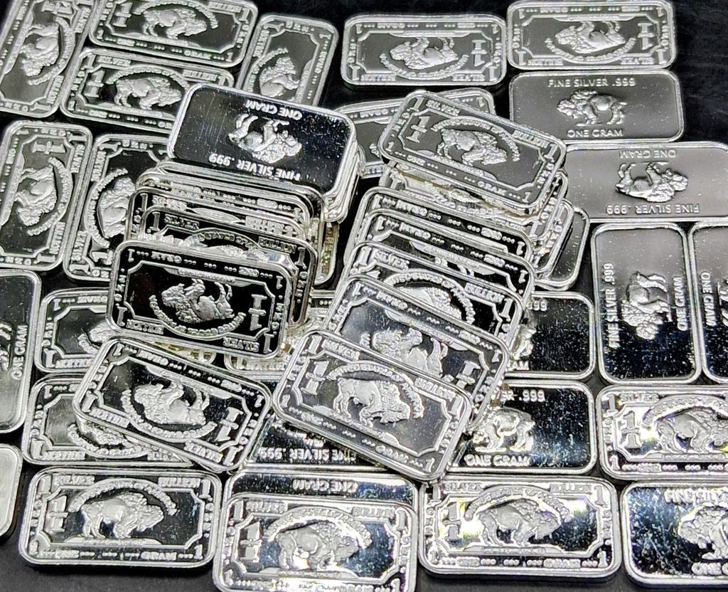 15pc Bulk Lot 1 Gram Silver Bars .999 Fine Bullion - Buffalo Design