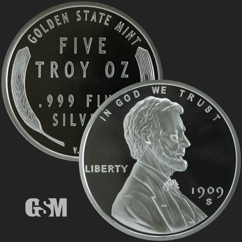 5 oz Lincoln Wheat Cent Silver Round