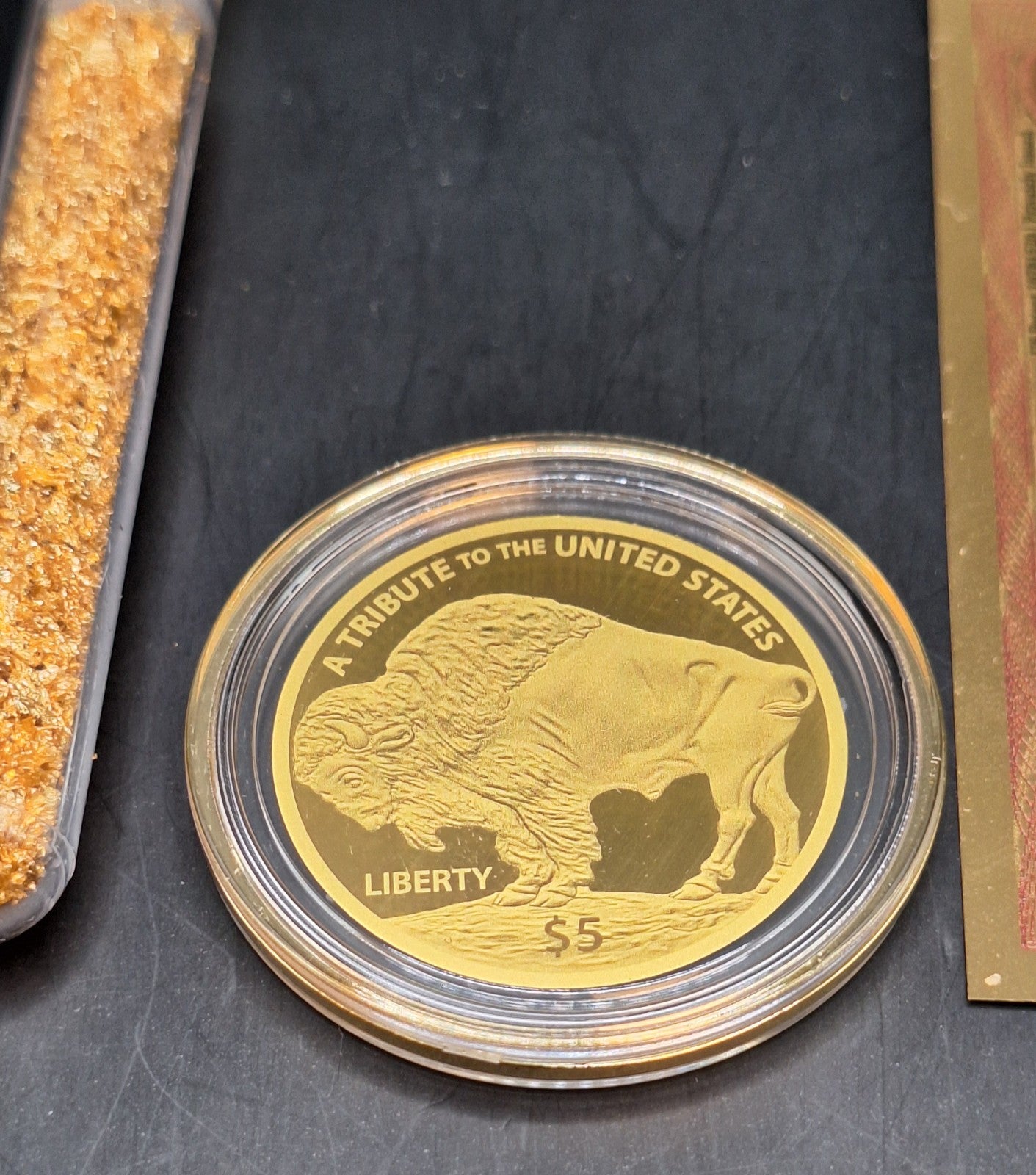 Gold Collection Set Buffalo Gold Coin, Goldback Note & Genuine Gold Flakes