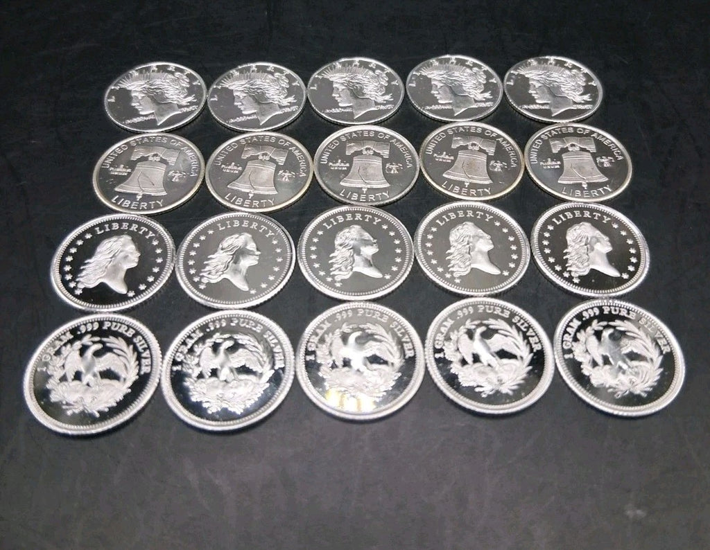 (25x) Pure .999 Fine Silver Rounds Premium New Bullion Estate Lot Designs
