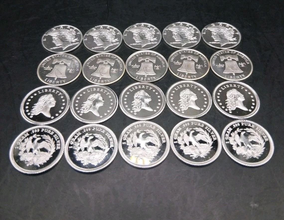 (25x) Pure .999 Fine Silver Rounds Premium New Bullion Estate Lot Designs