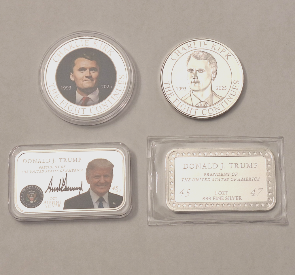 Ultimate Charlie Kirk & Trump 4pc .999 Silver Set + Colorized Trump Bar 🇺🇸