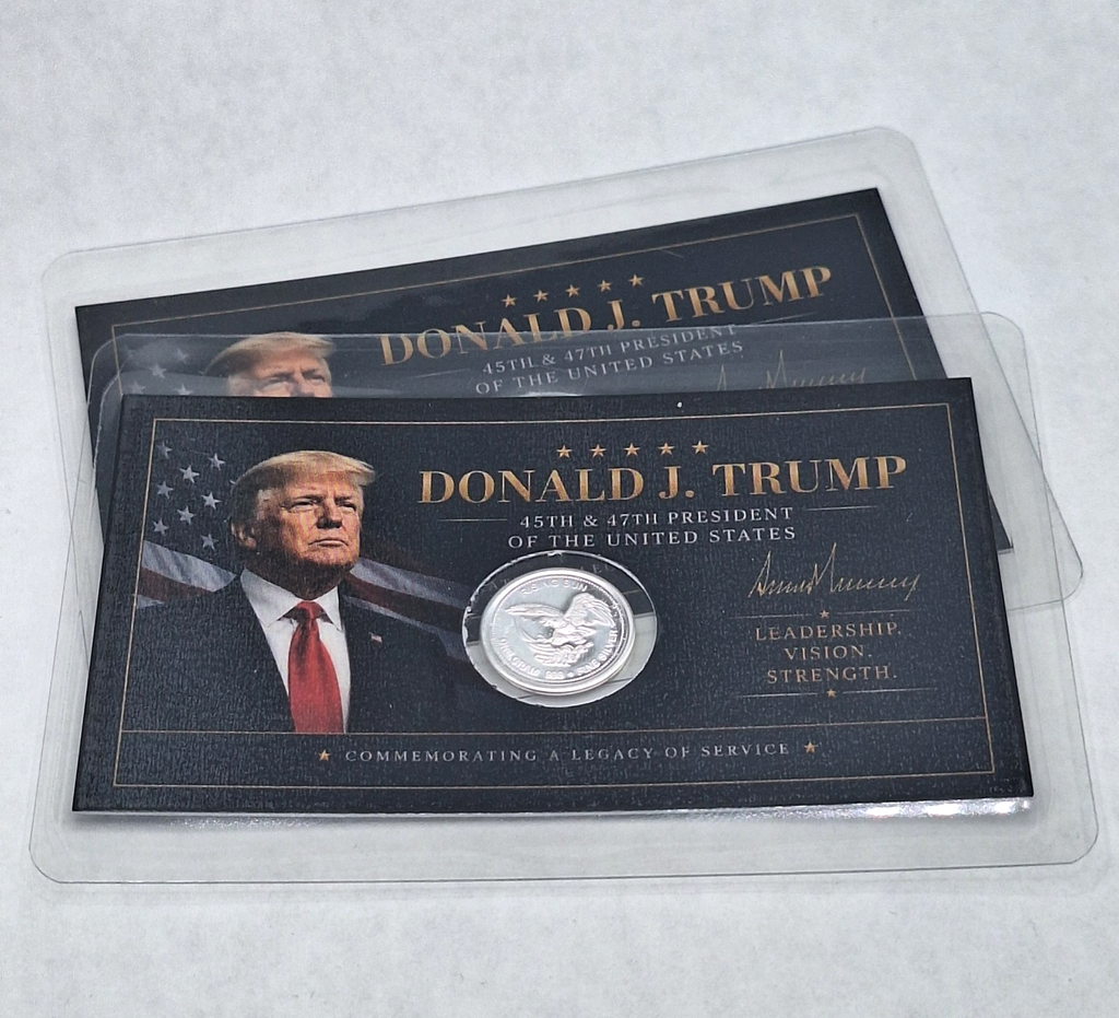 2x - Donald J Trump Tribute Card w/ Genuine 1g .999 Fine Silver Prospector Round