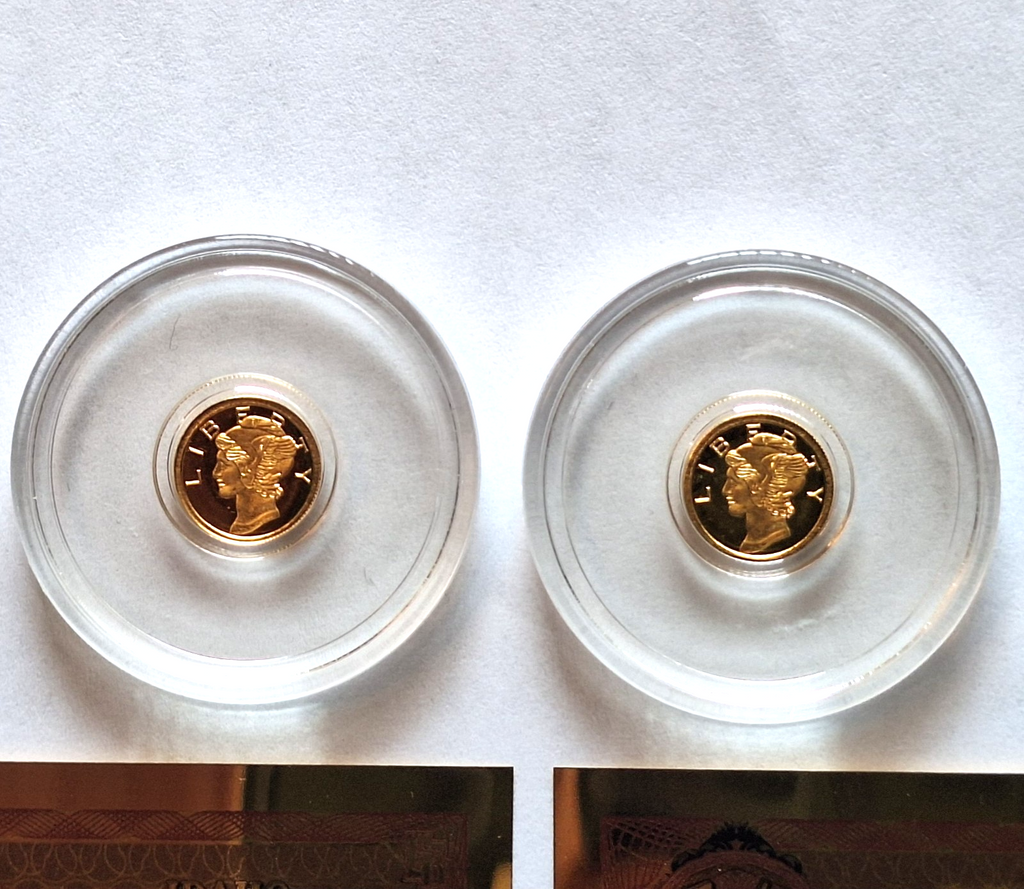2x Mercury Gold Dime 1/200 oz Pure Gold Round + 2x FREE Idaho Goldback Notes