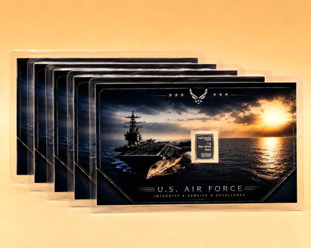 LOT 5 - US Air Force Aircraft Carrier Card w/ 1g Valcambi Suisse .999 Silver Bar