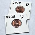 Lot 2x 2025-D Lincoln Shield Cent Penny Gem BU Uncirculated in Protective Holder