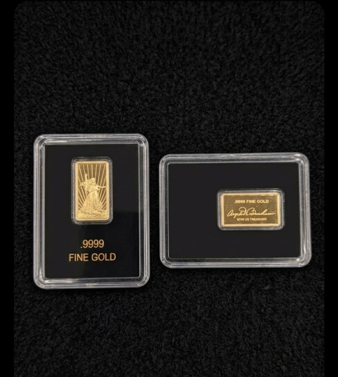 Lot 2 Gold Bar Set America .9999 Fine  Lady Liberty Gaudens BULLion Bar 1/50oz