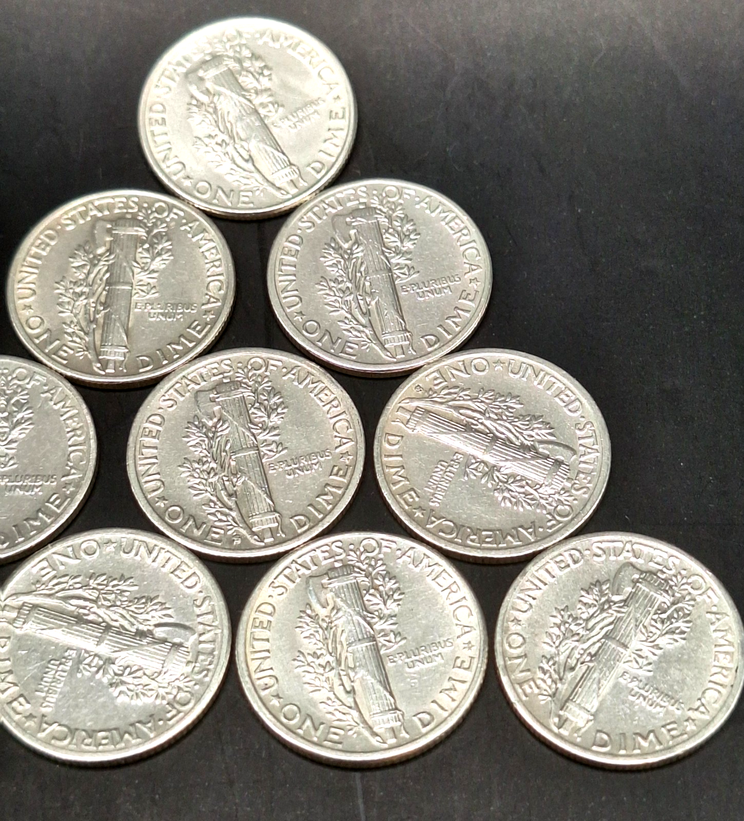Set of 10 - Mercury Dimes BU Brilliant Uncirculated 90% Silver 10C PDS Free Ship