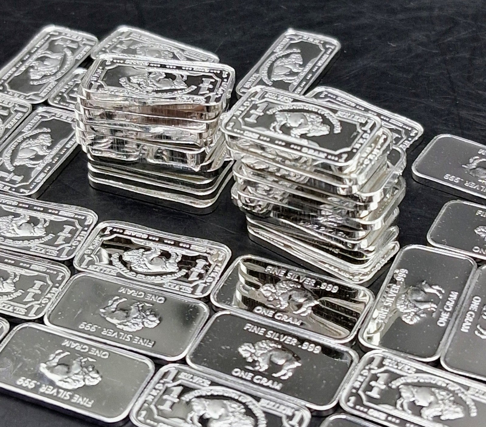 50 Bulk Lot 1 Gram Silver Bars .999 Fine Bullion - Buffalo Design