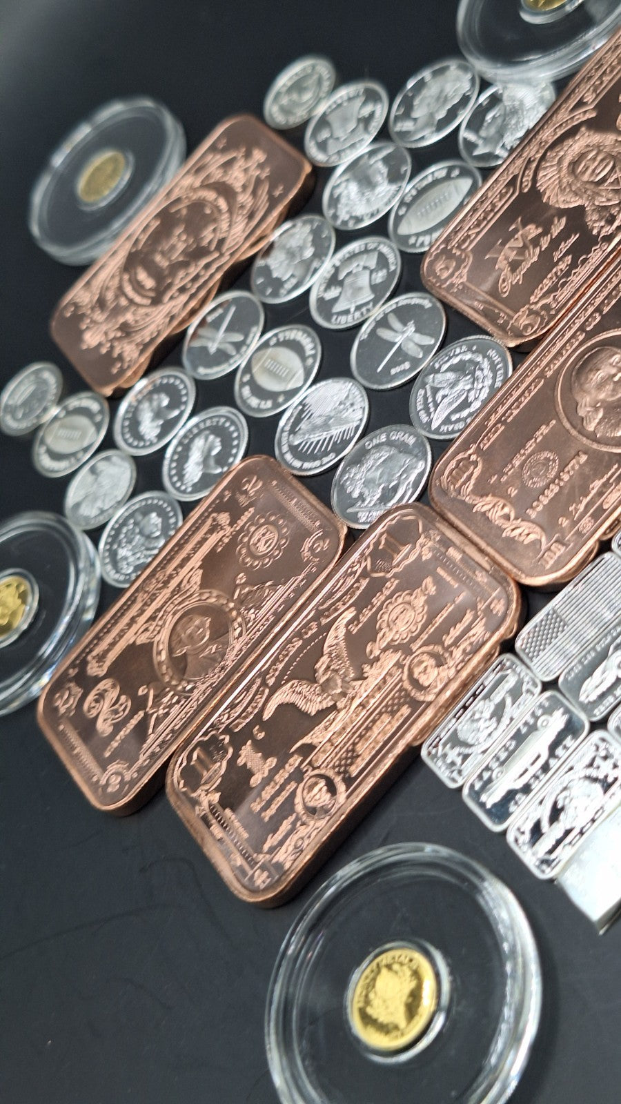 Precious Metals Mix Gold Silver Copper Bullion .999 Bars Rounds Stacker Set
