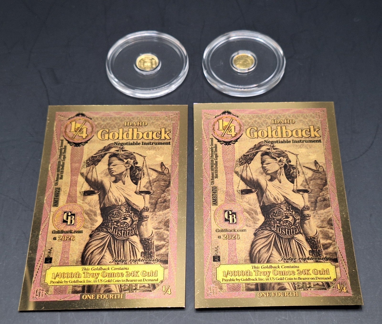 Goldback Gold Set 2 Idaho Notes & 2x 1/500 oz .9999 Fine Gold Rounds