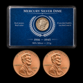 Mercury Silver Dime 90% CIRC in Card + 2025 P&D Lincoln Cent Penny BU Set