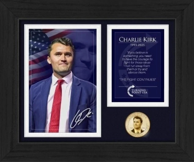 🇺🇸🕊️ Charlie Kirk (1993–2025) Memorial Photo Frame with Bronze Medallion 🕯️