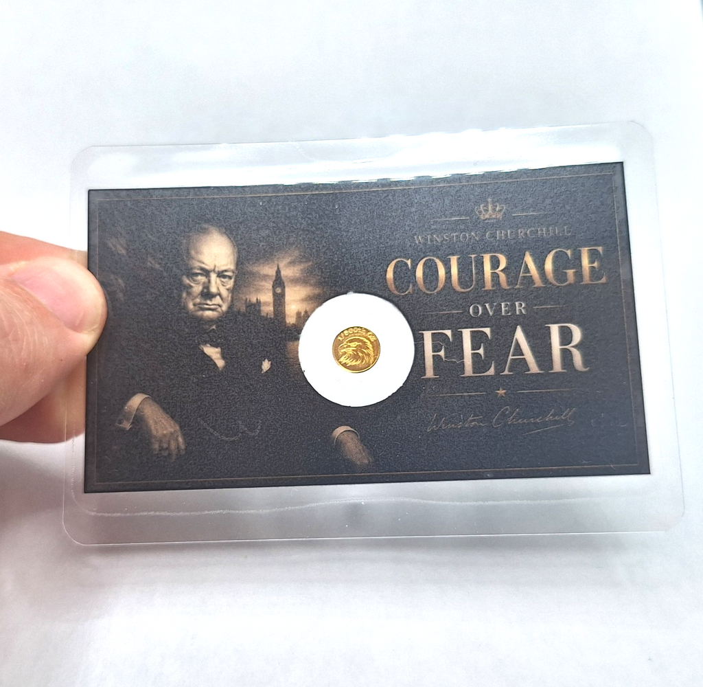 Set of 2 Trump & Churchill Tribute Cards w/ Genuine 1/500 oz .9999 Gold Rounds