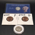 Buffalo Nickel Full Date, Silver Mercury Dime & 2025 P&D Cent Set BU
