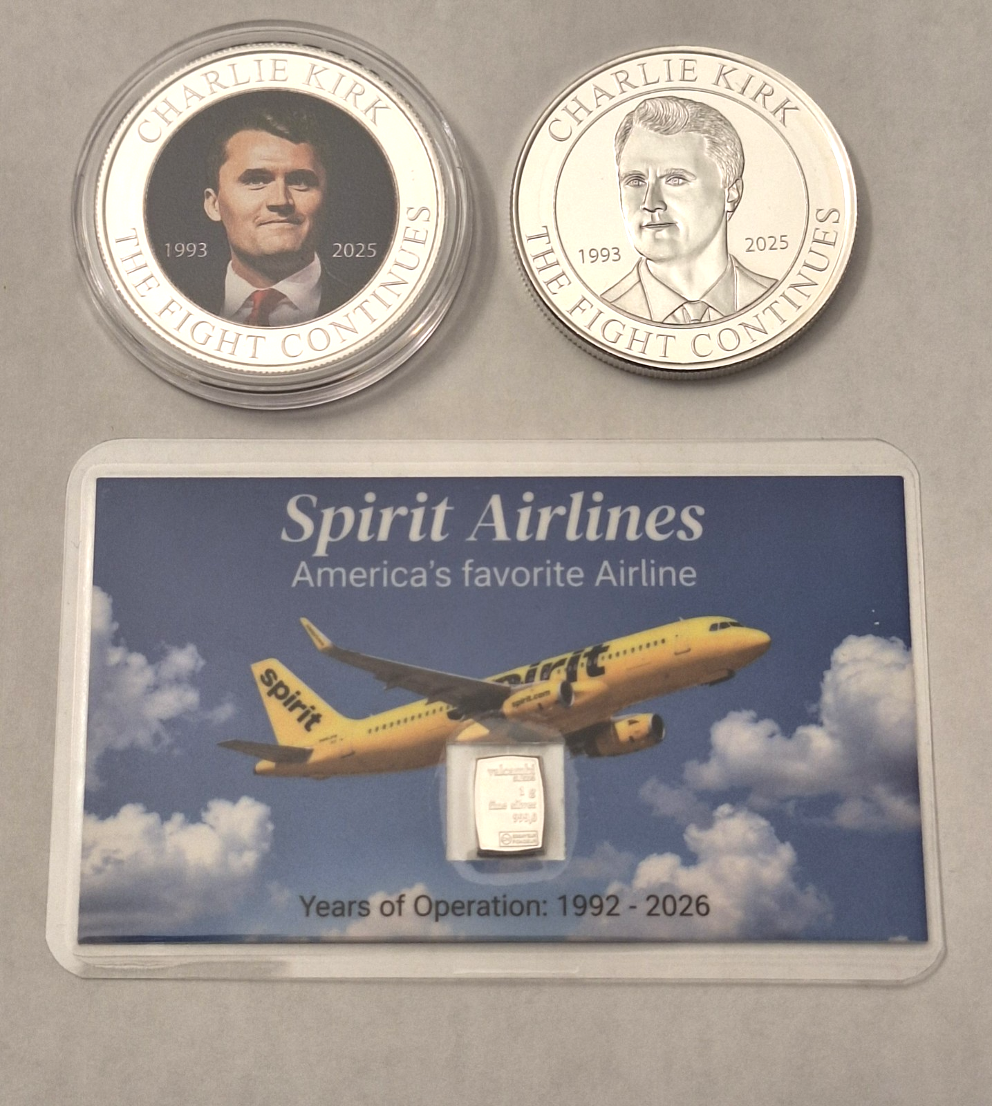 Charlie Kirk Silver Set + BONUS Spirit Tribute Card w/ 1g Valcambi Silver Bar!