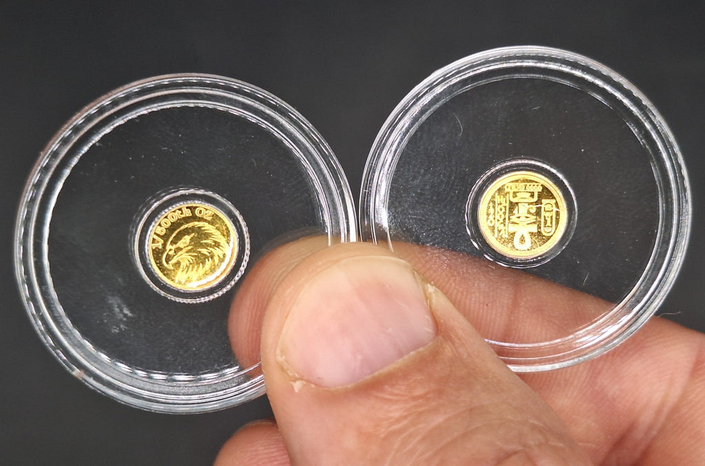2x 1/500 oz .9999 Fine Gold Rounds Eye of Ra Egyptian & American Eagle Set