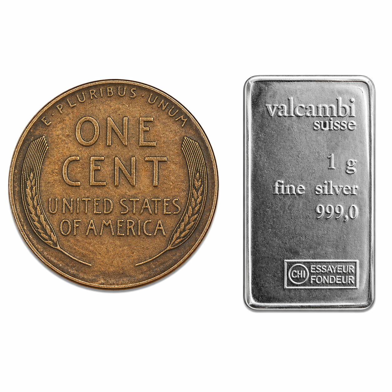 Lincoln Wheat Penny 1909-1958 + 1g Valcambi .999 Silver Bar Set 🔥 Free Shipping