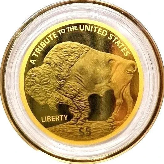 2026 Cook Islands $5 Buffalo Gold Coin 100mg .9999 Fine Gold in Display Case