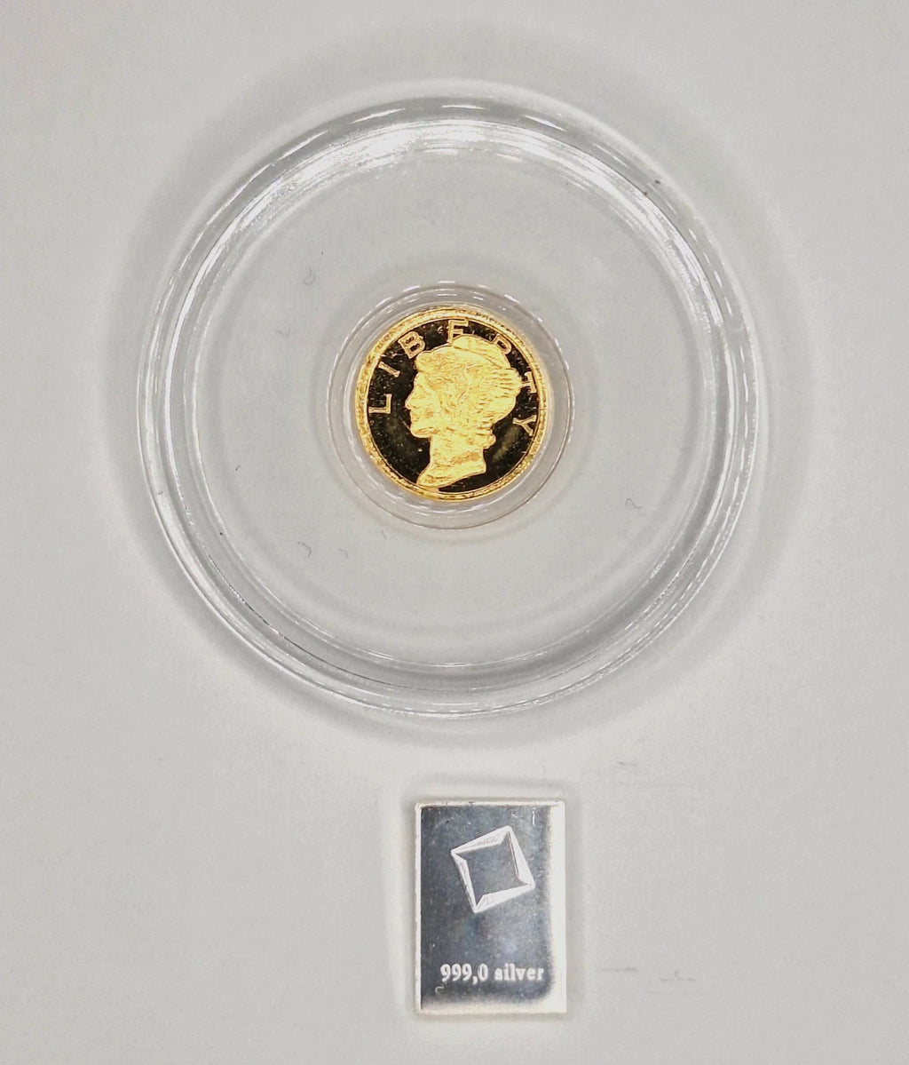 🔥 Mercury Gold Dime 1/200 oz .9999 Gold + FREE Valcambi Silver Bar ✨