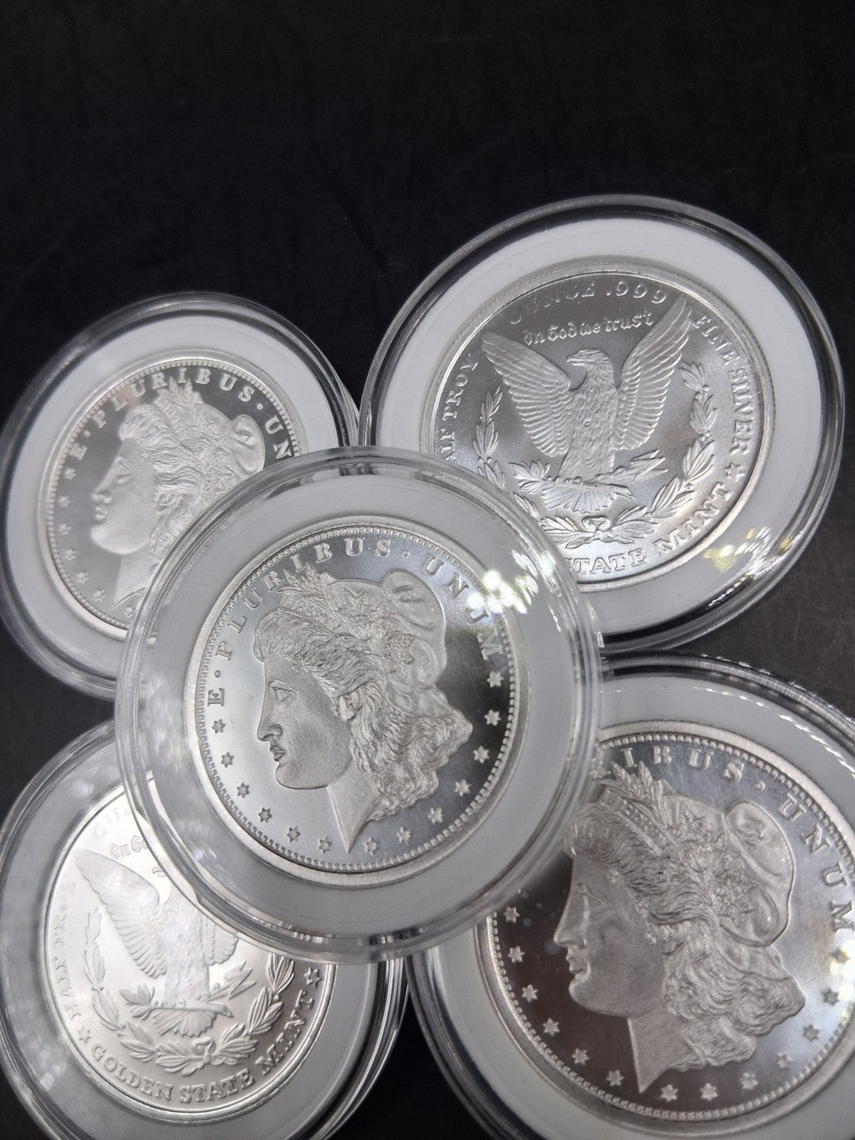 Lot 5 Silver American Eagle Morgan .5 oz Round in Hard Case Bullion 2.5oz Total