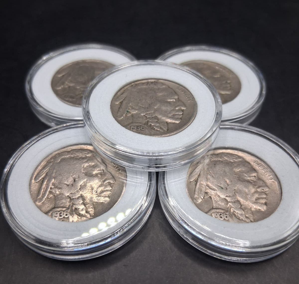 Lot of 5 Buffalo / Indian Head Nickel Coins with Full Dates, US Coins!