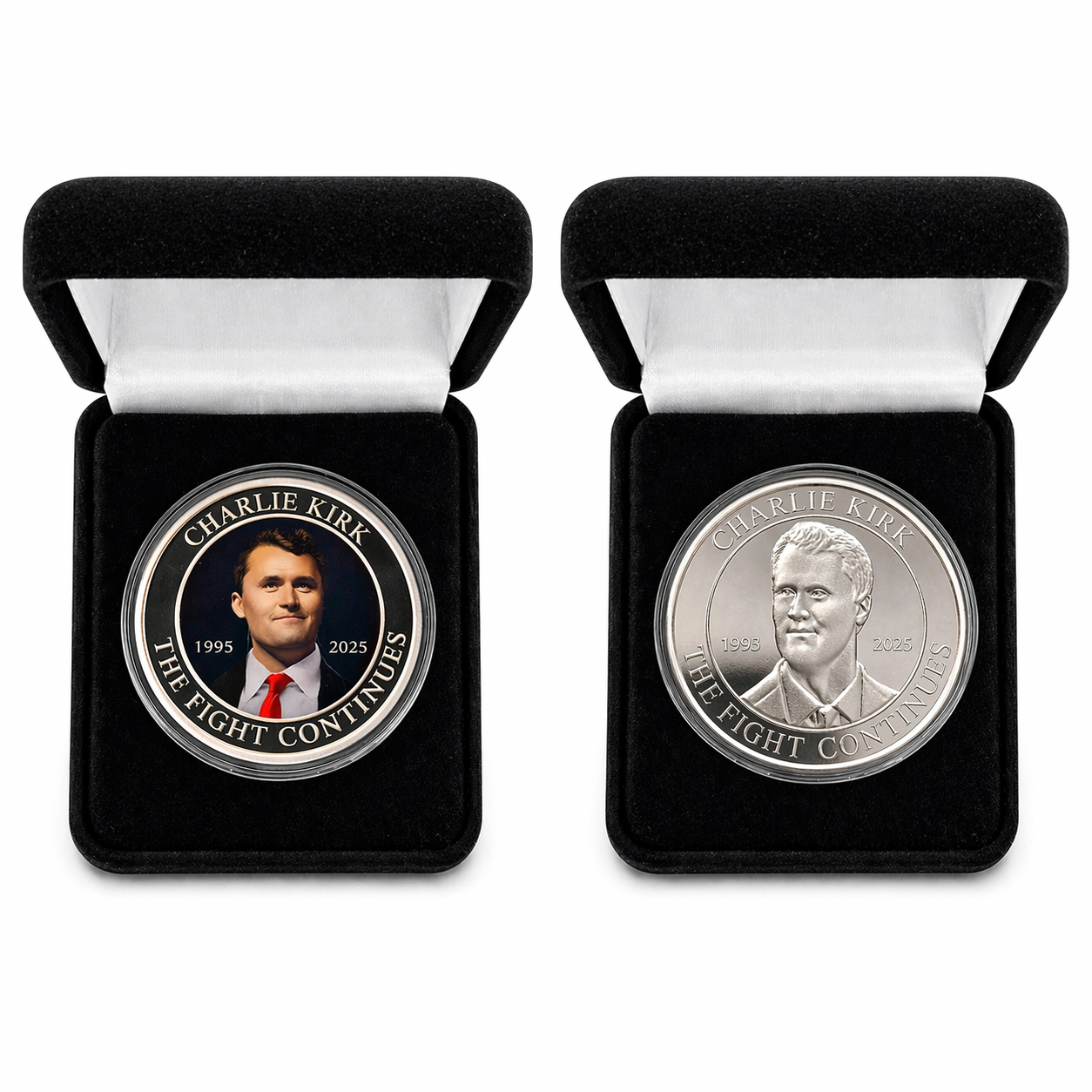 Charlie Kirk 1oz .999 Silver Coin Set Colorized + TPUSA w/Display Cases
