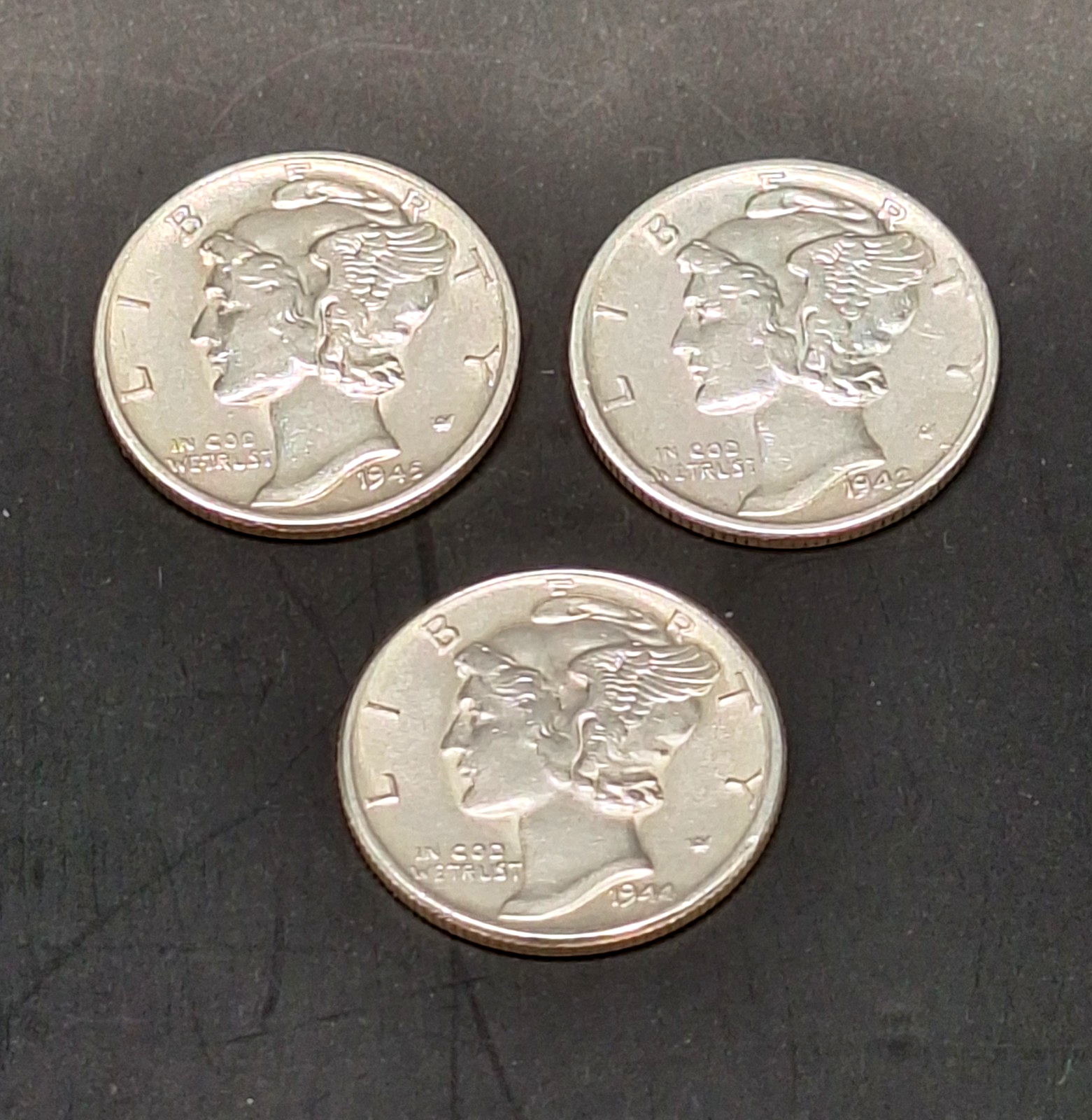 Set of 3 Mercury Dimes BU Brilliant Uncirculated 90% Silver 10C PDS Free Ship!!