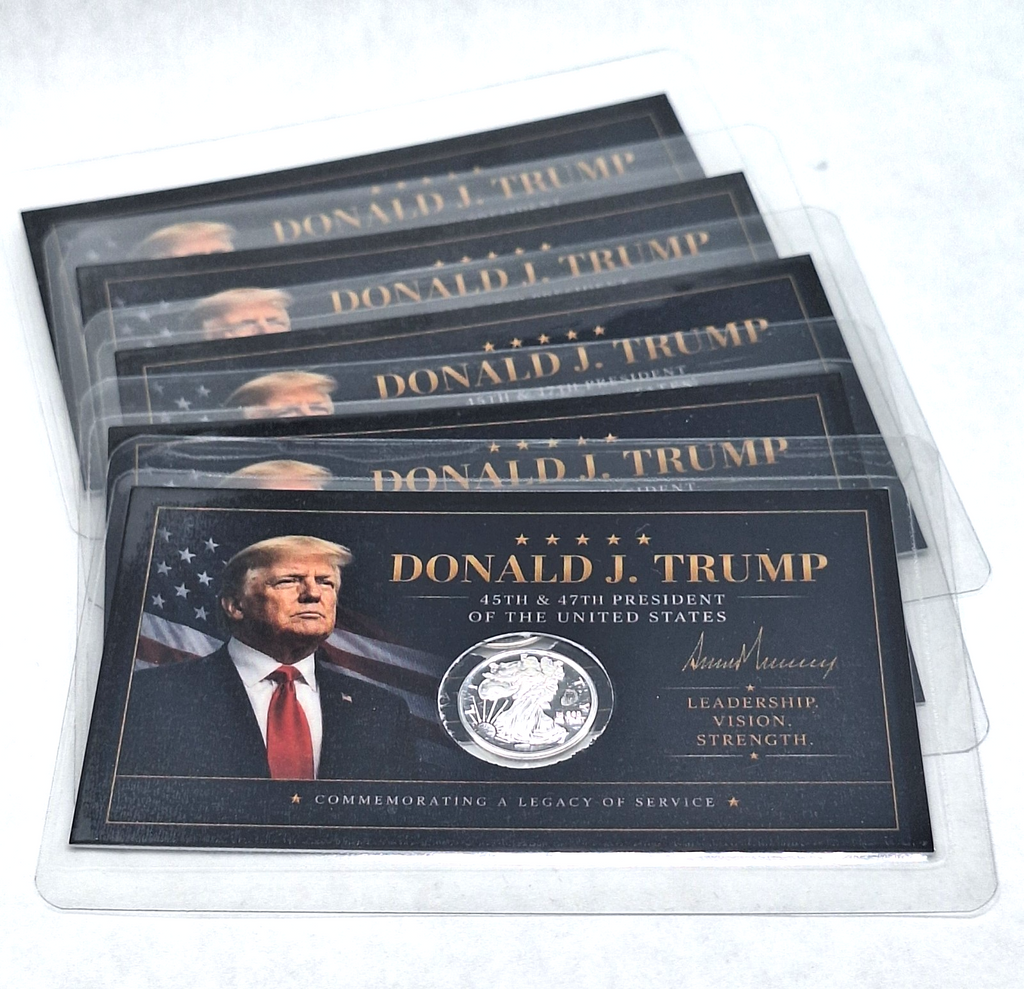 Set of 5 - Donald J Trump Tribute Cards w/ 1g .999 Silver Walking Liberty Round