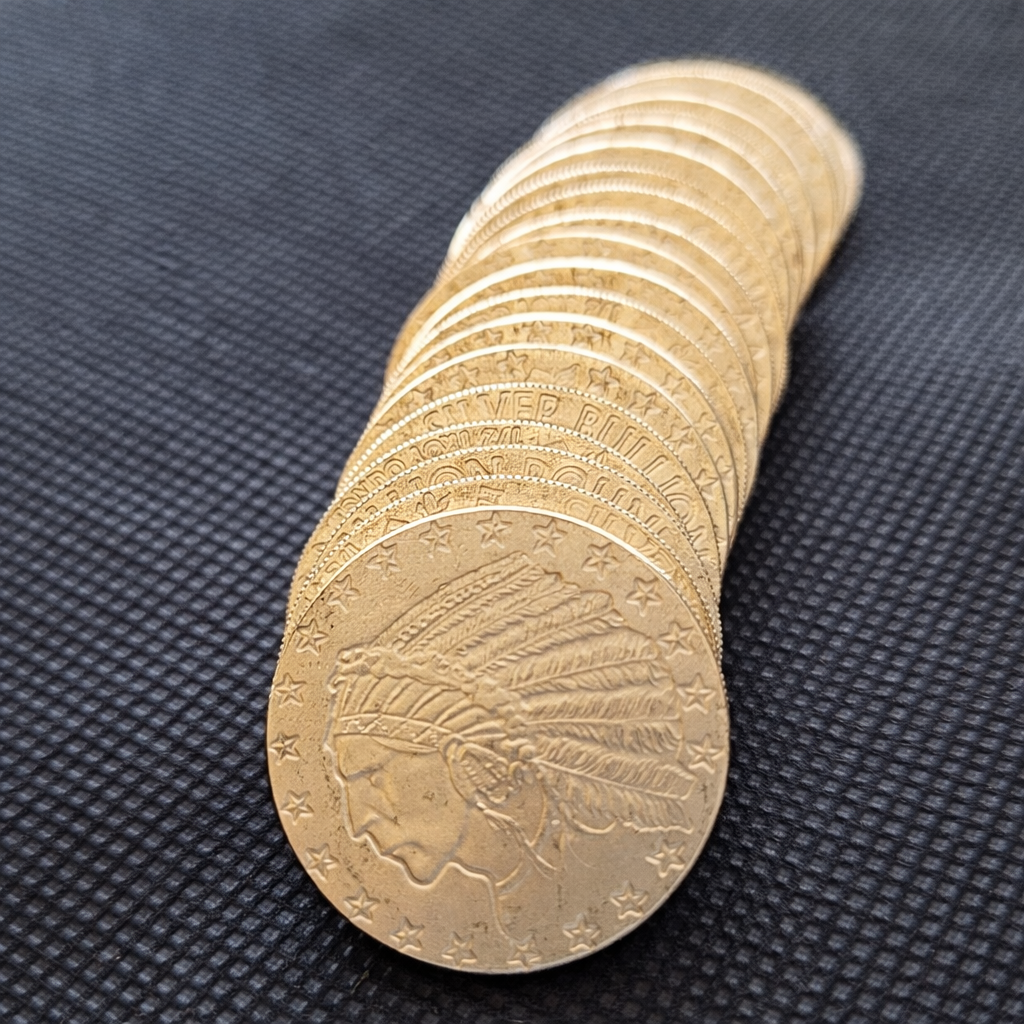 Tube of 10 – 2025 1/2 oz .999 Fine Silver Indian Head Eagle Bullion Lot Coins