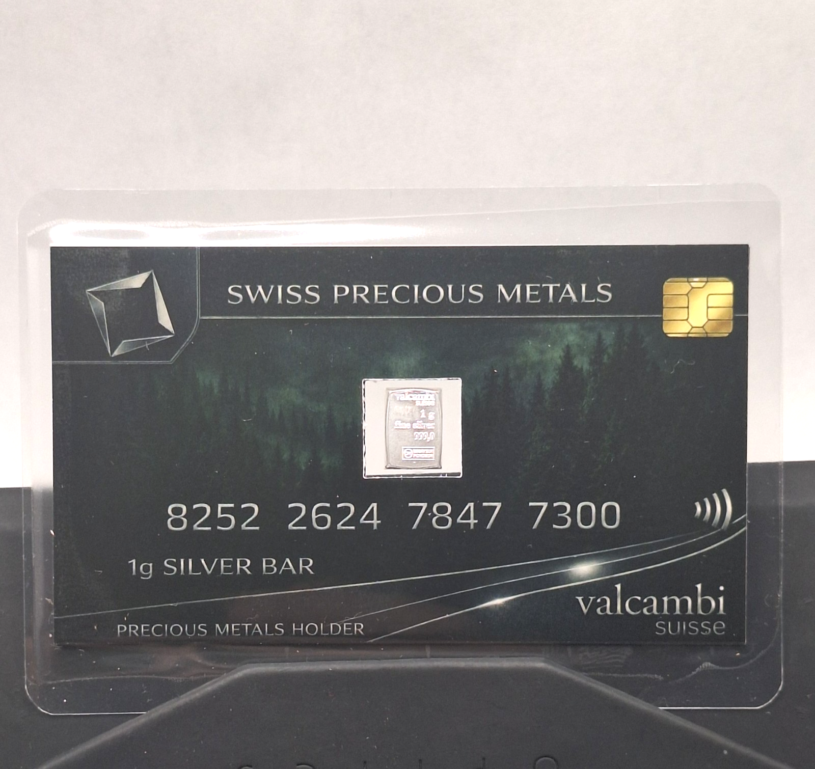 Swiss Precious Metals Card w/ Genuine 1g Valcambi Suisse .999 Fine Silver Bar