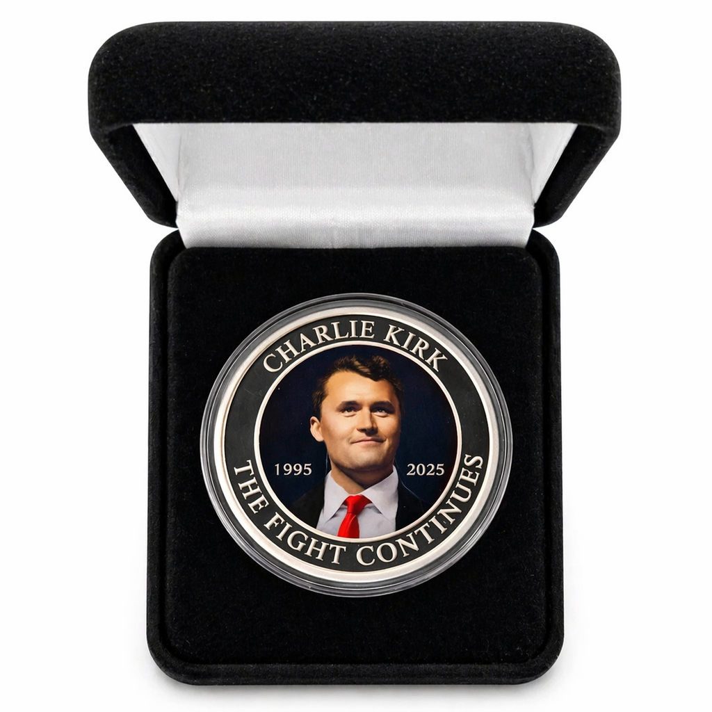 1 oz .999 Silver Charlie Kirk Memorial Coin in Case + BONUS Spirit Valcambi Card