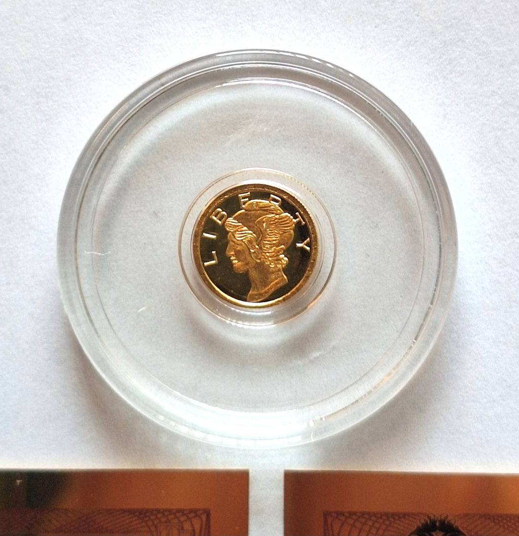 Mercury Gold Dime 1/200 oz .9999 Pure Gold Round + 2 FREE Idaho Goldback Notes