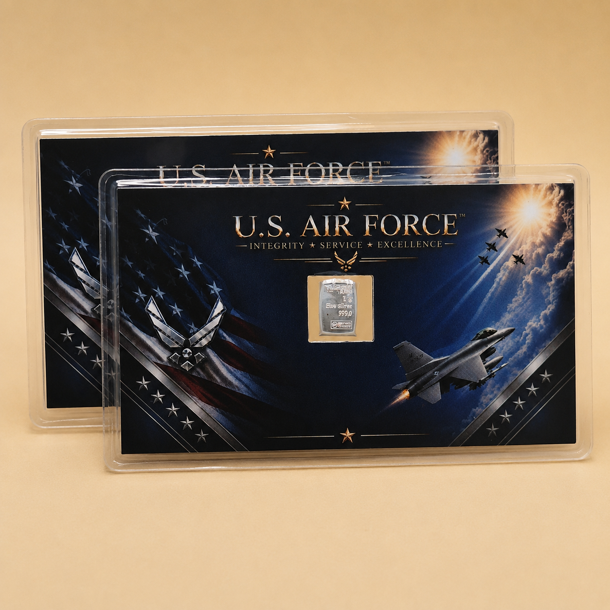 LOT 2 - US Air Force Card w/ Genuine 1g Valcambi Suisse .999 Fine Silver Bar