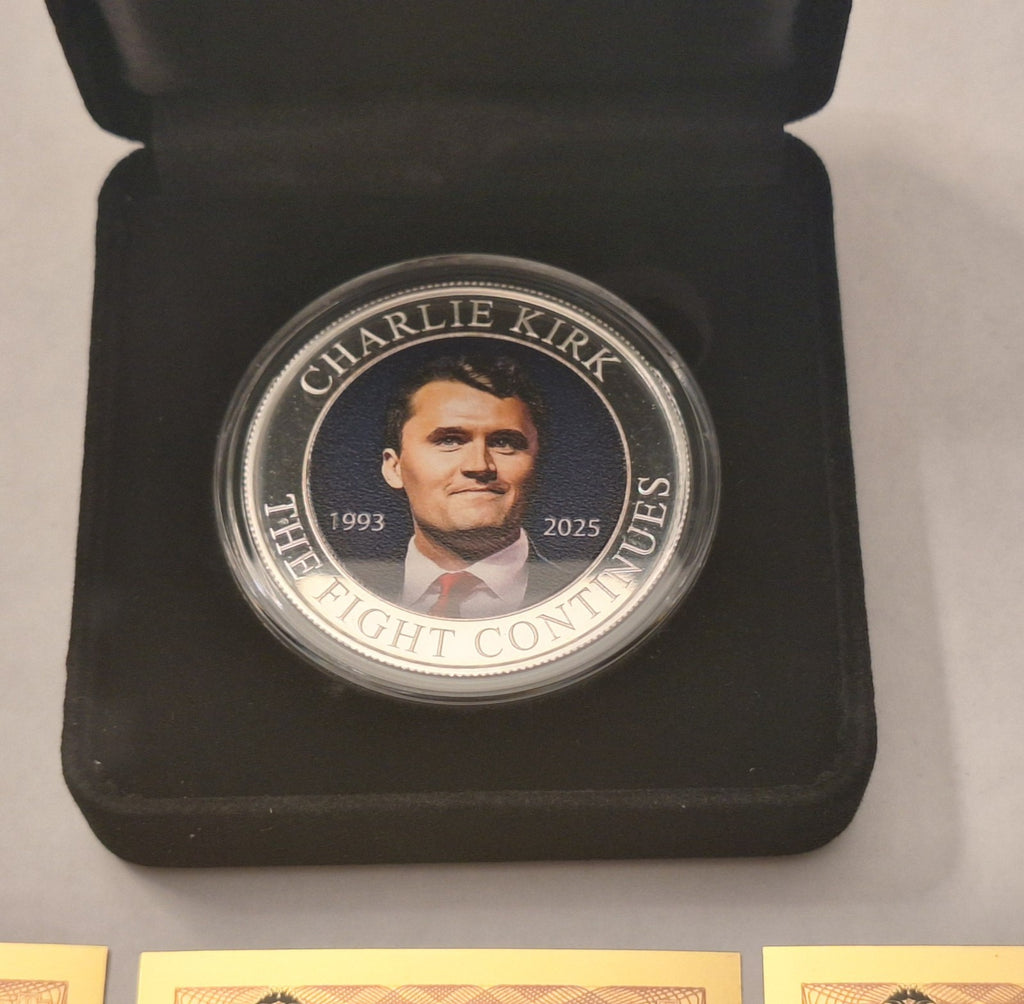 1oz .999 Silver Charlie Kirk Memorial Coin w/ Case + 3 BONUS Idaho Goldbacks!