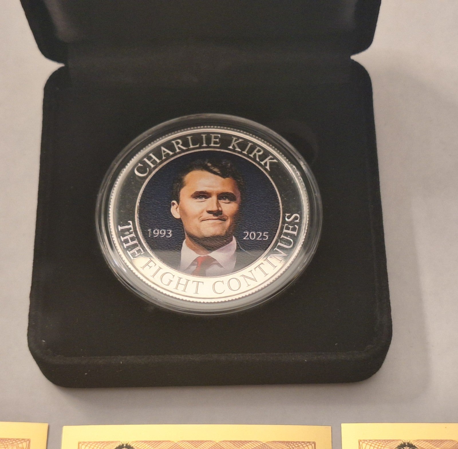 1oz .999 Silver Charlie Kirk Memorial Coin w/ Case + 3 BONUS Idaho Goldbacks!