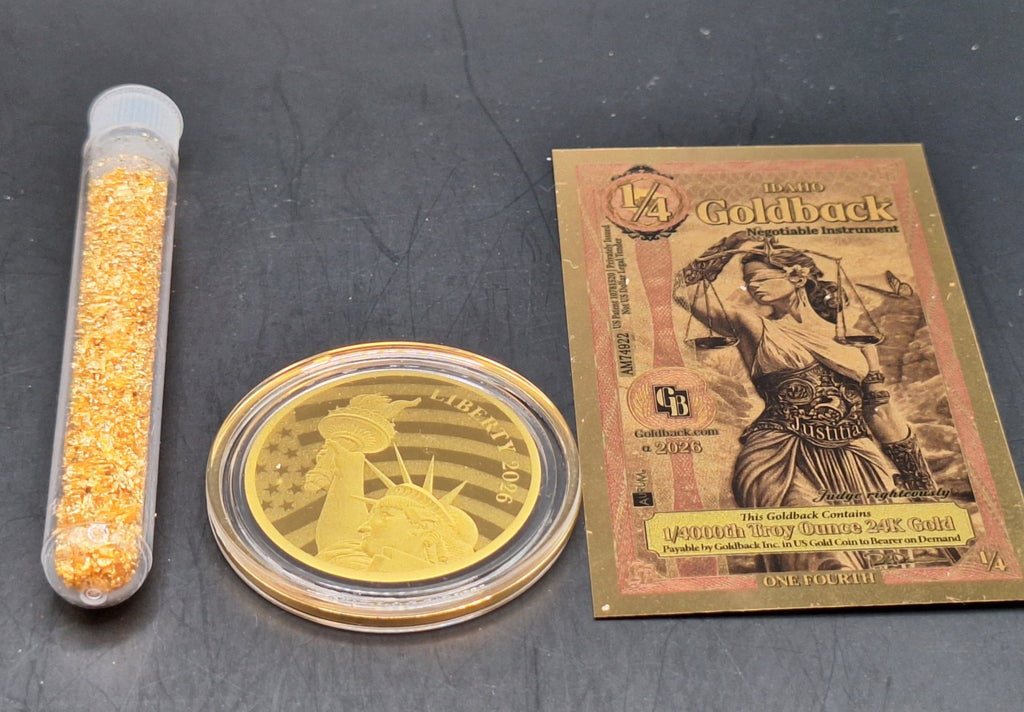 Deluxe Gold Collection Statue of Liberty Gold Coin, Goldback & Gold Flakes